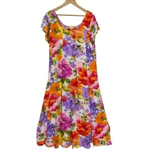 Jams World Beautiful Long Hattie Style Maxi Dress Sorbet Big Flowers  A-line XL